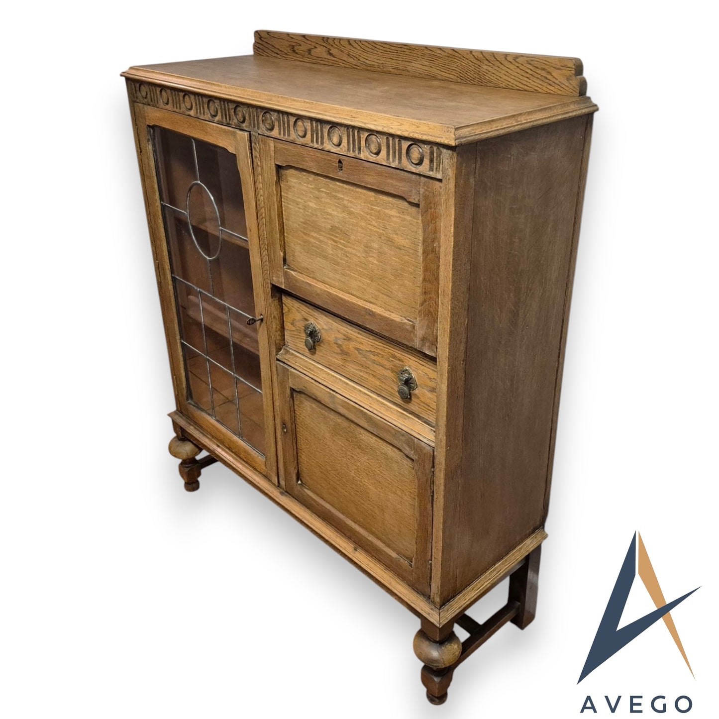 Antique Art Deco Solid Oak Display Cupboard Bookcase