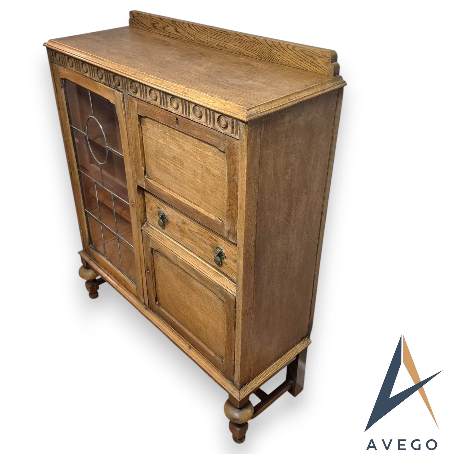 Antique Art Deco Solid Oak Display Cupboard Bookcase