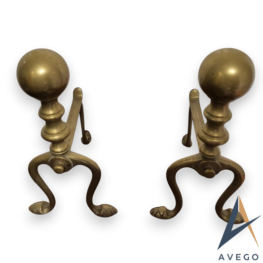 Victorian Brass Andirons - Antique Firedogs Pair from the 1890s