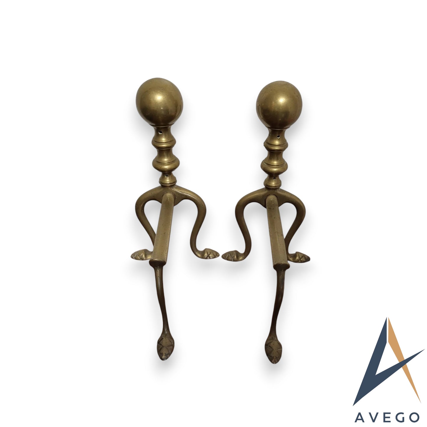 Victorian Brass Andirons - Antique Firedogs Pair from the 1890s