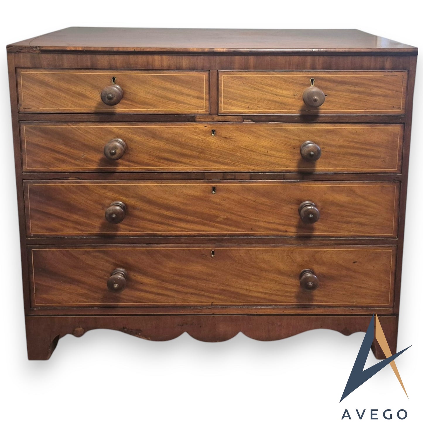 Antique Victorian Mahogany Chest of Drawers 2 over 3 5 Drawer Chest