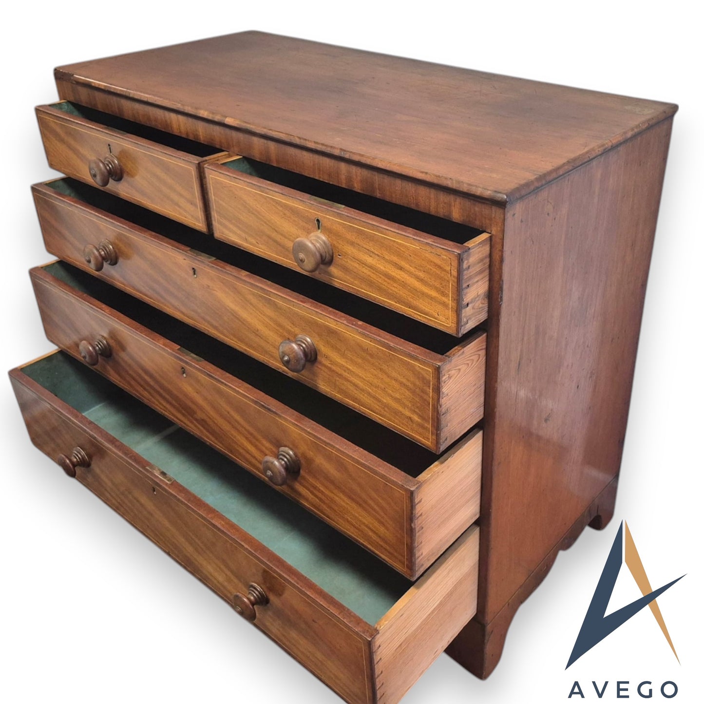 Antique Victorian Mahogany Chest of Drawers 2 over 3 5 Drawer Chest