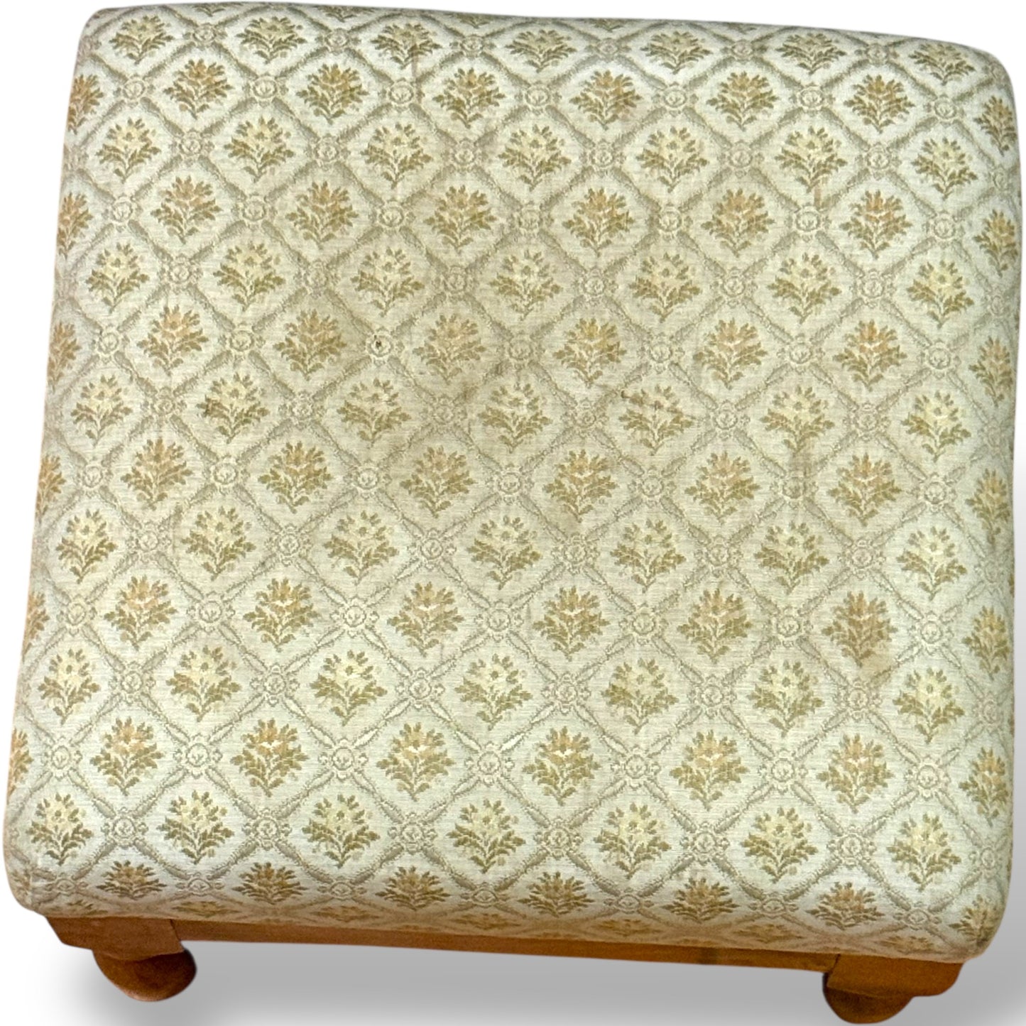 Vintage Upholstered Footstool with Turned Wooden Legs