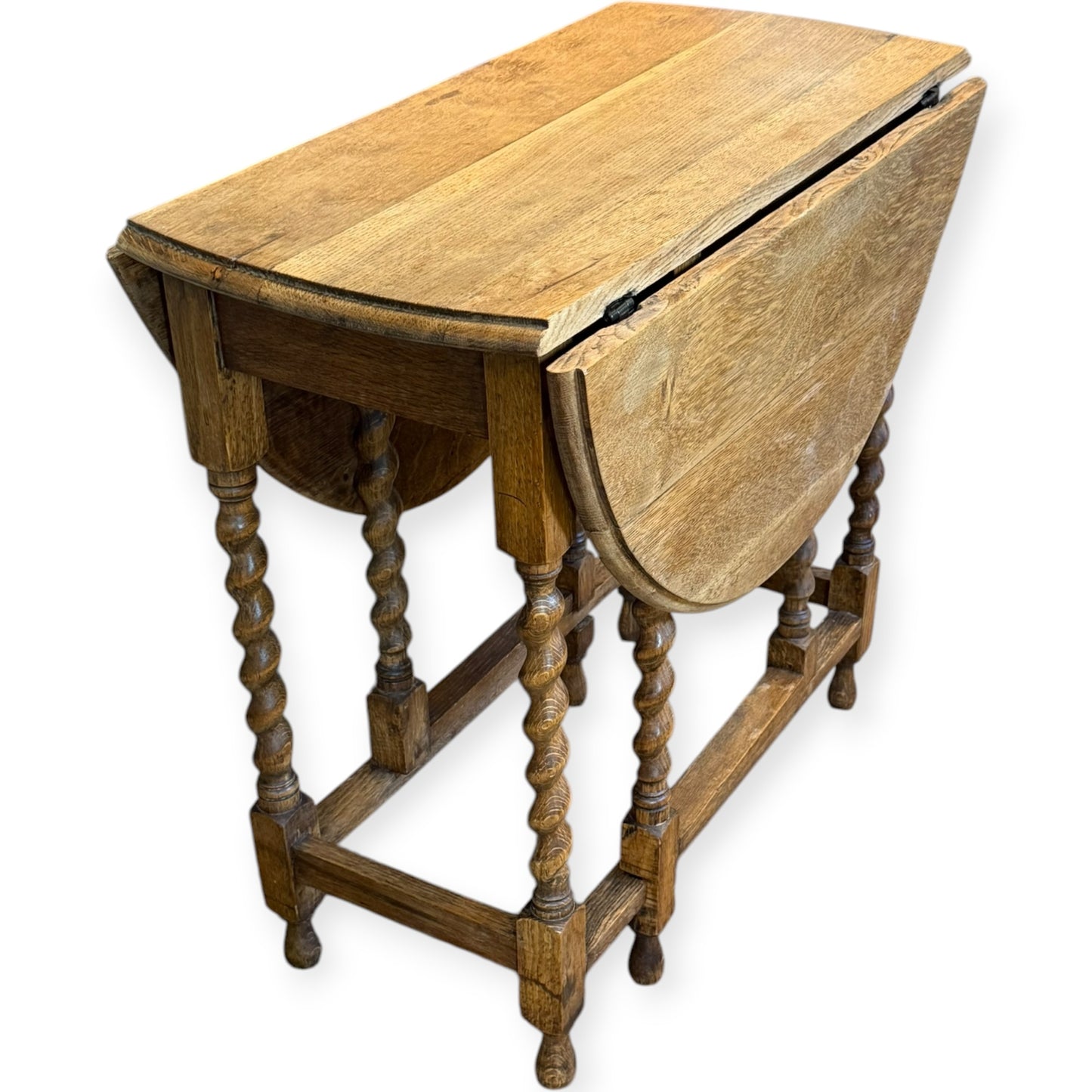 Antique Oak Drop Leaf Gateleg Dining Table with Barley Twist Legs