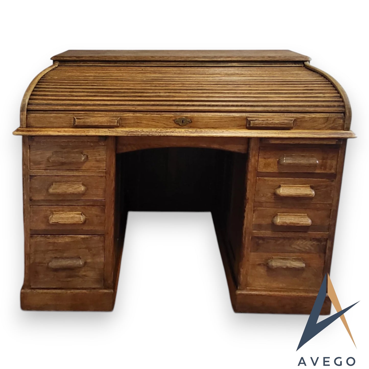 Antique Edwardian Lebus Roll Top Pedestal Desk