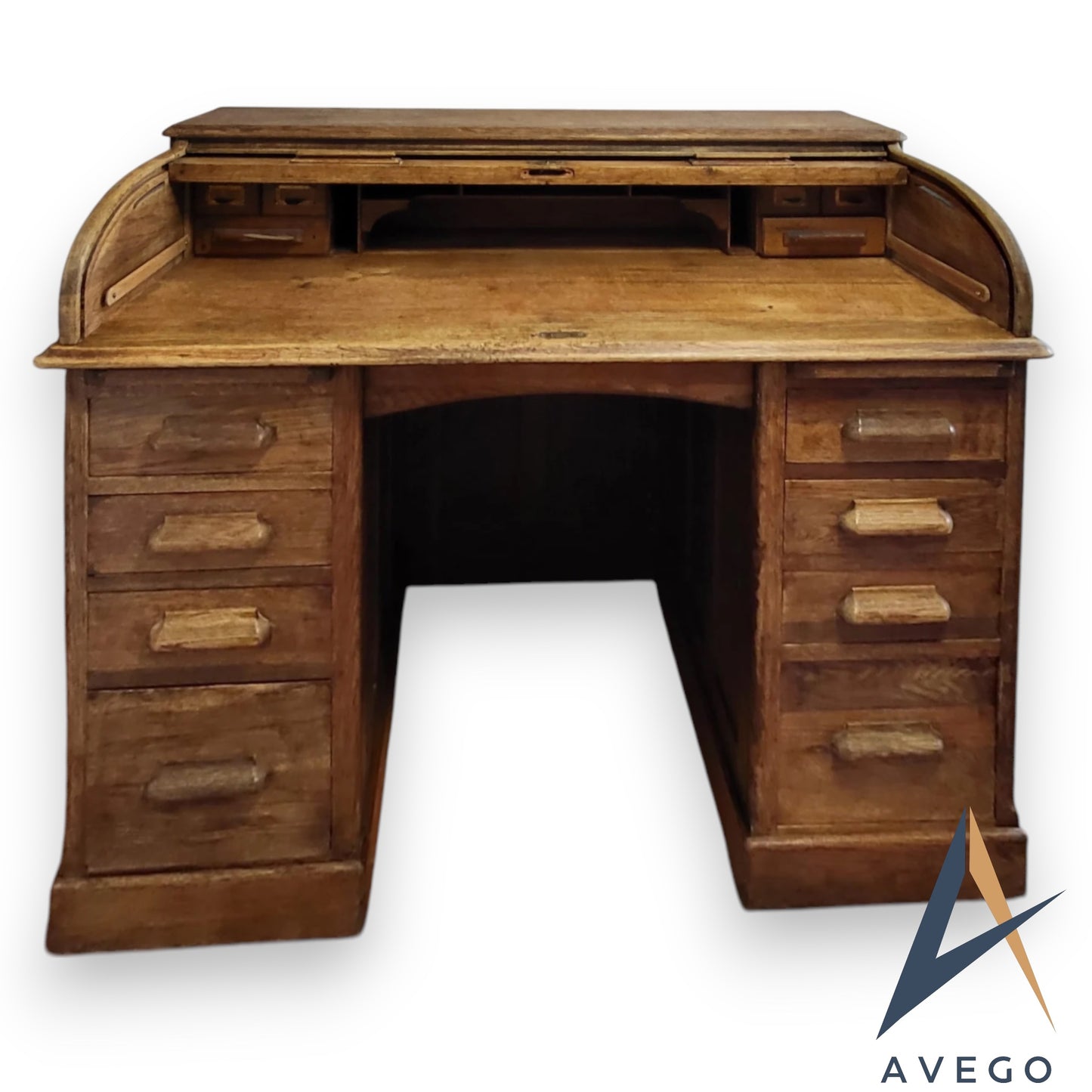 Antique Edwardian Lebus Roll Top Pedestal Desk