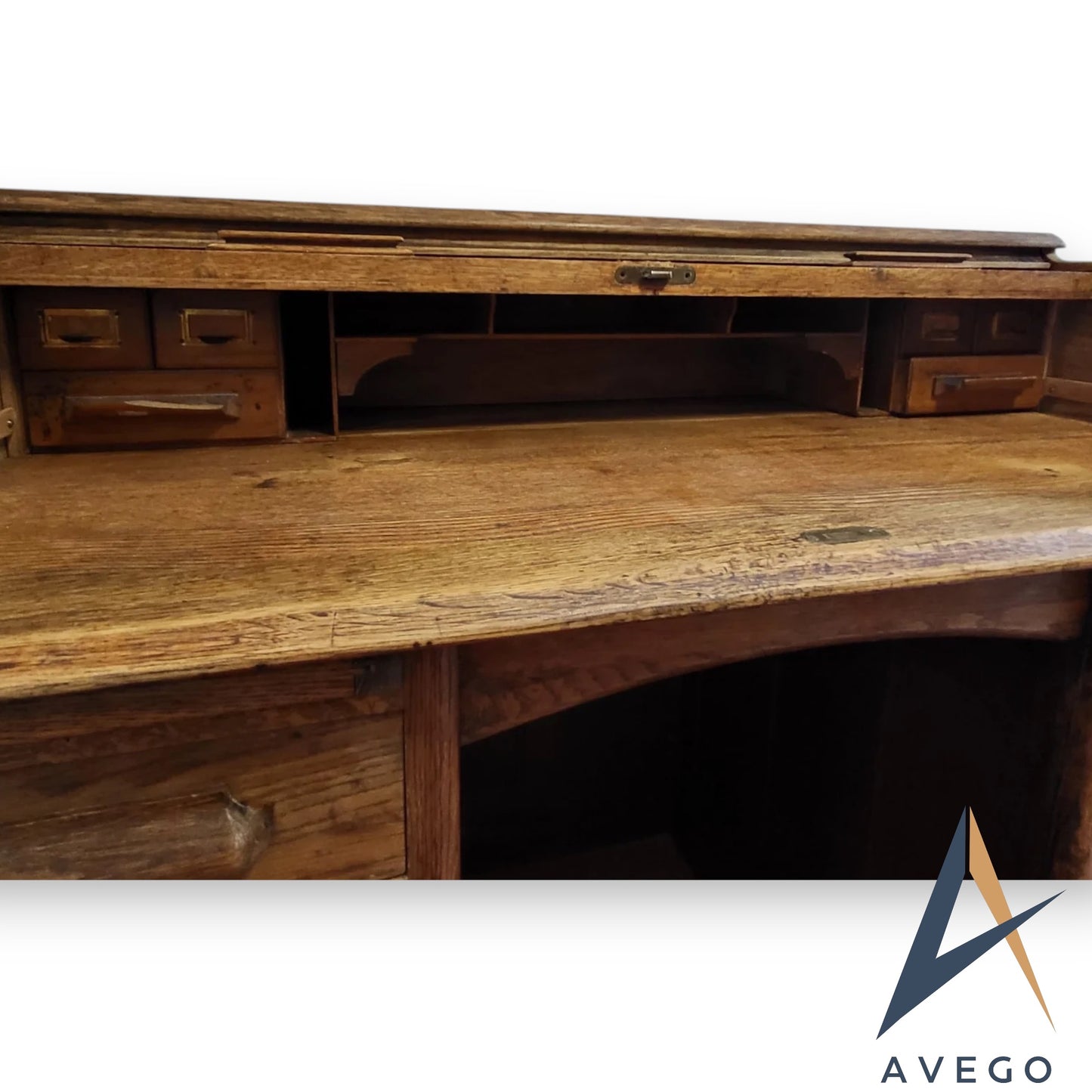Antique Edwardian Lebus Roll Top Pedestal Desk