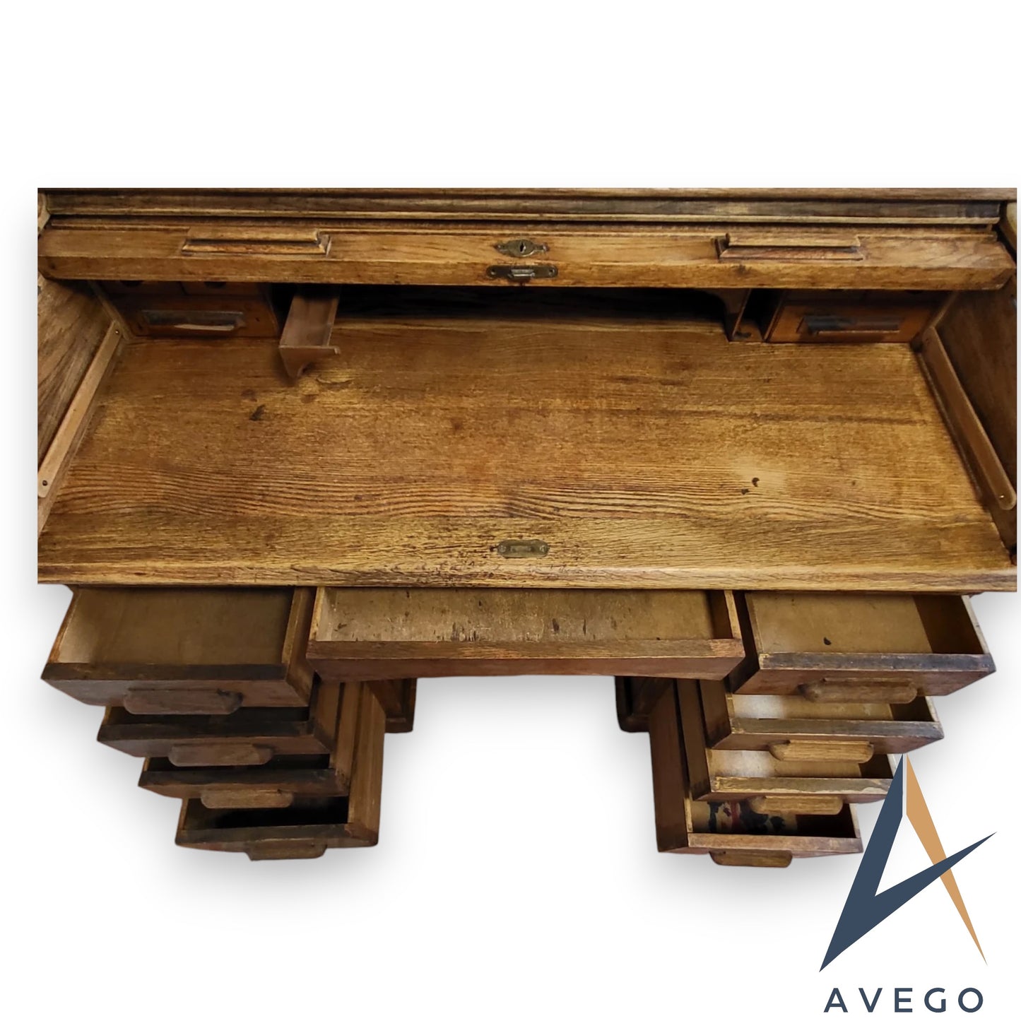 Antique Edwardian Lebus Roll Top Pedestal Desk
