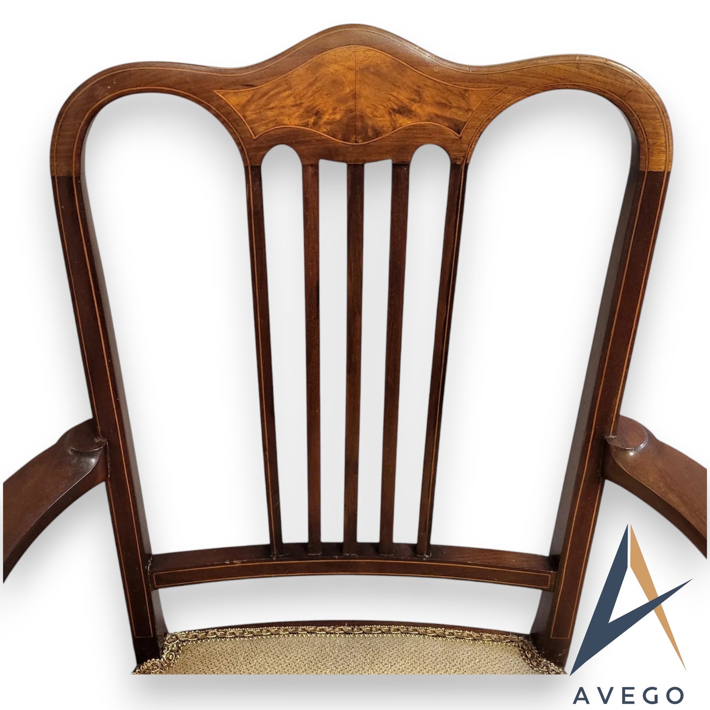 Antique Georgian Walnut Inlaid Armchair Carver Chair with Needlework Seat