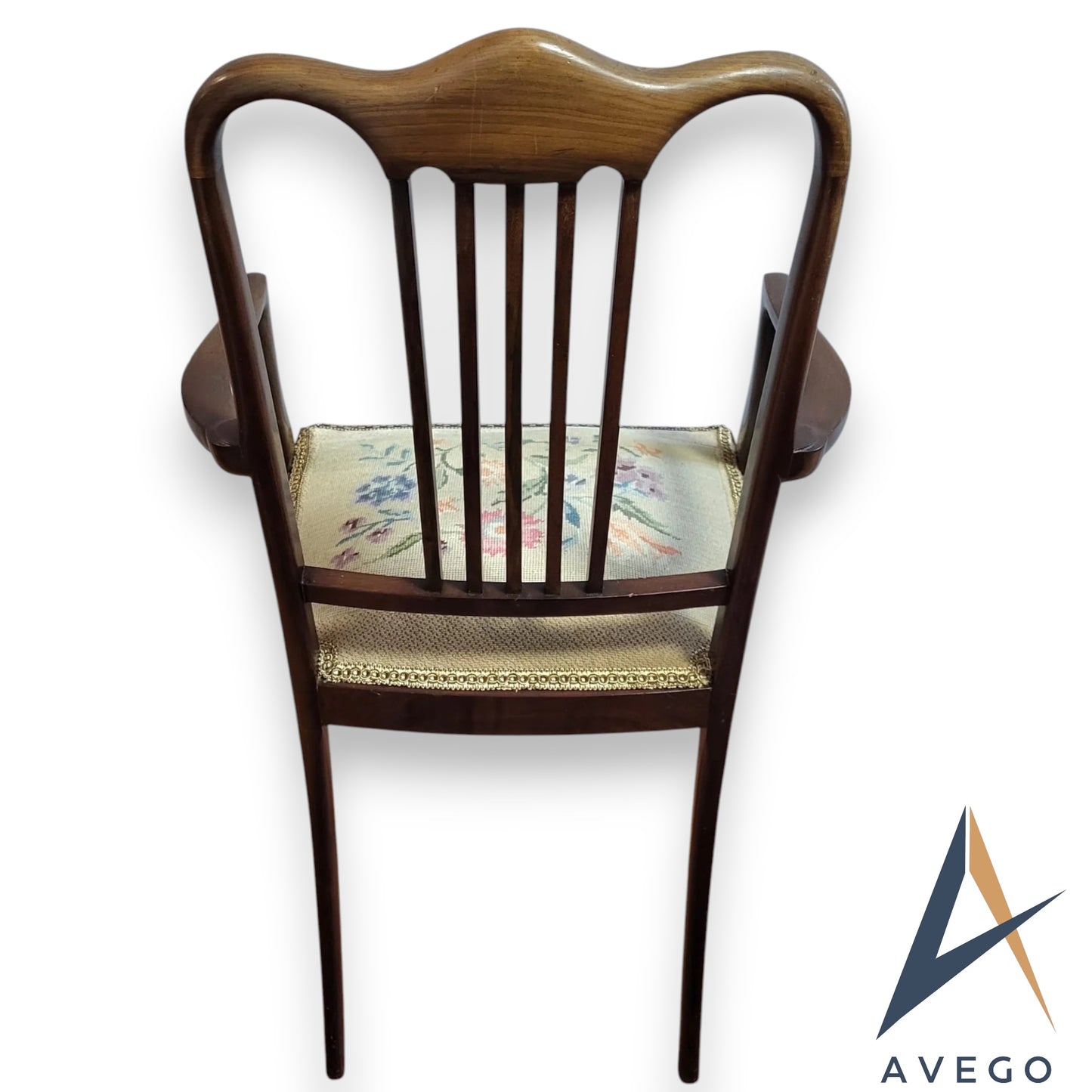 Antique Georgian Walnut Inlaid Armchair Carver Chair with Needlework Seat