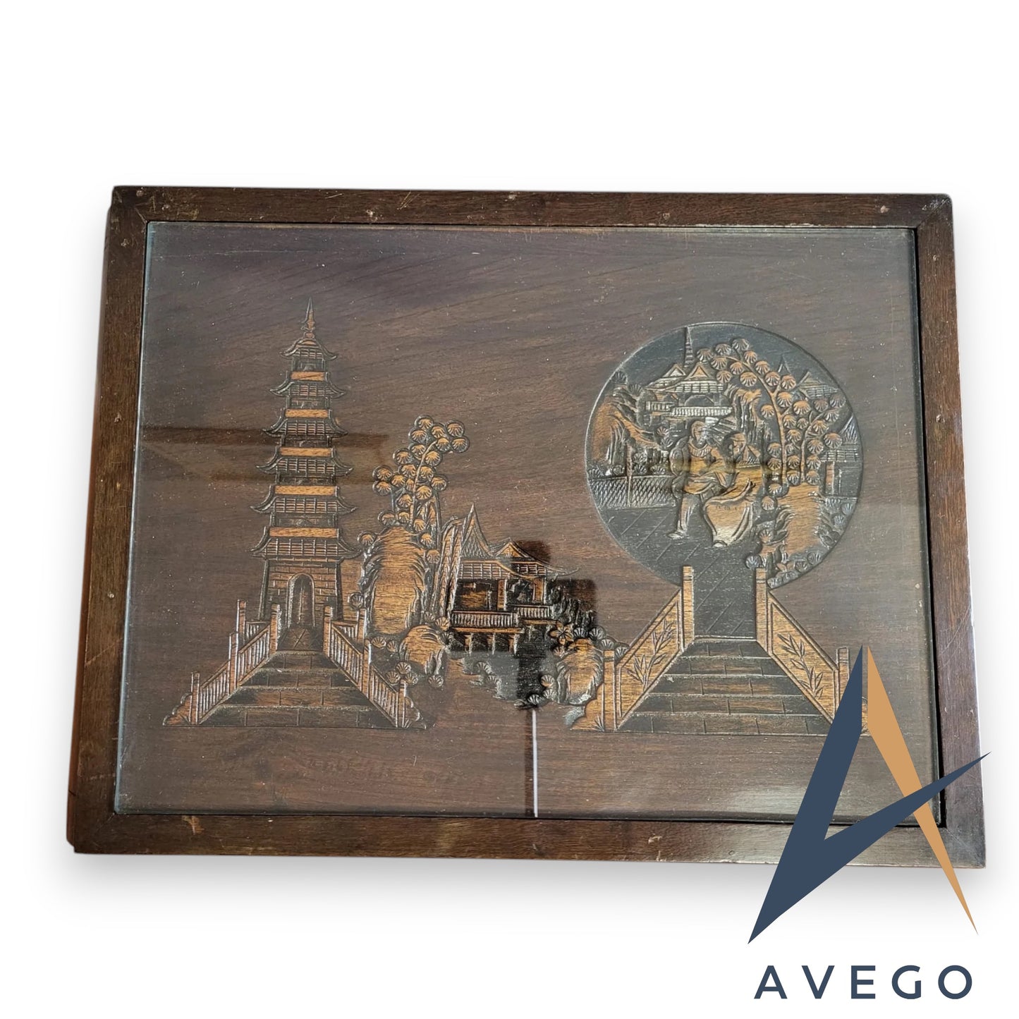 Antique Carved Teak Nest Of 3 Tables Oriental Style