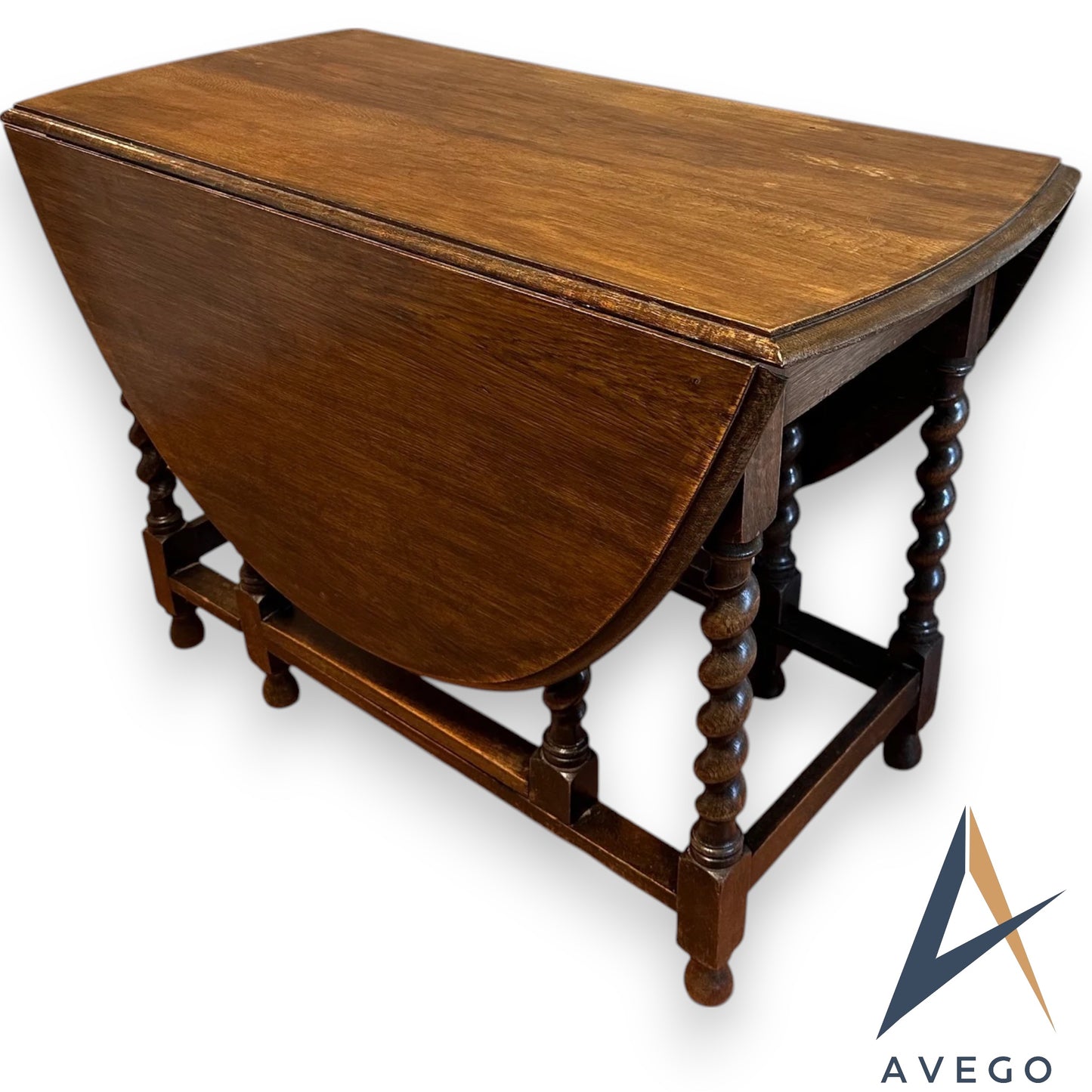 1930's Large Oval Oak Barley Twist Folding Gateleg Table Drop Leaf Table