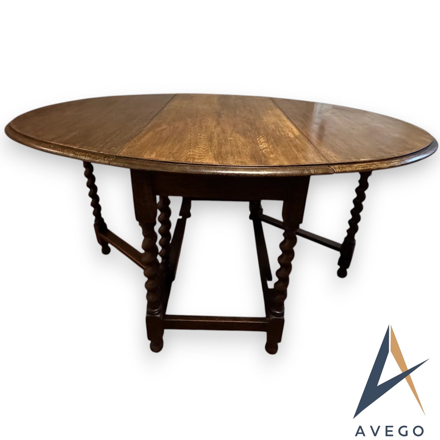1930's Large Oval Oak Barley Twist Folding Gateleg Table Drop Leaf Table
