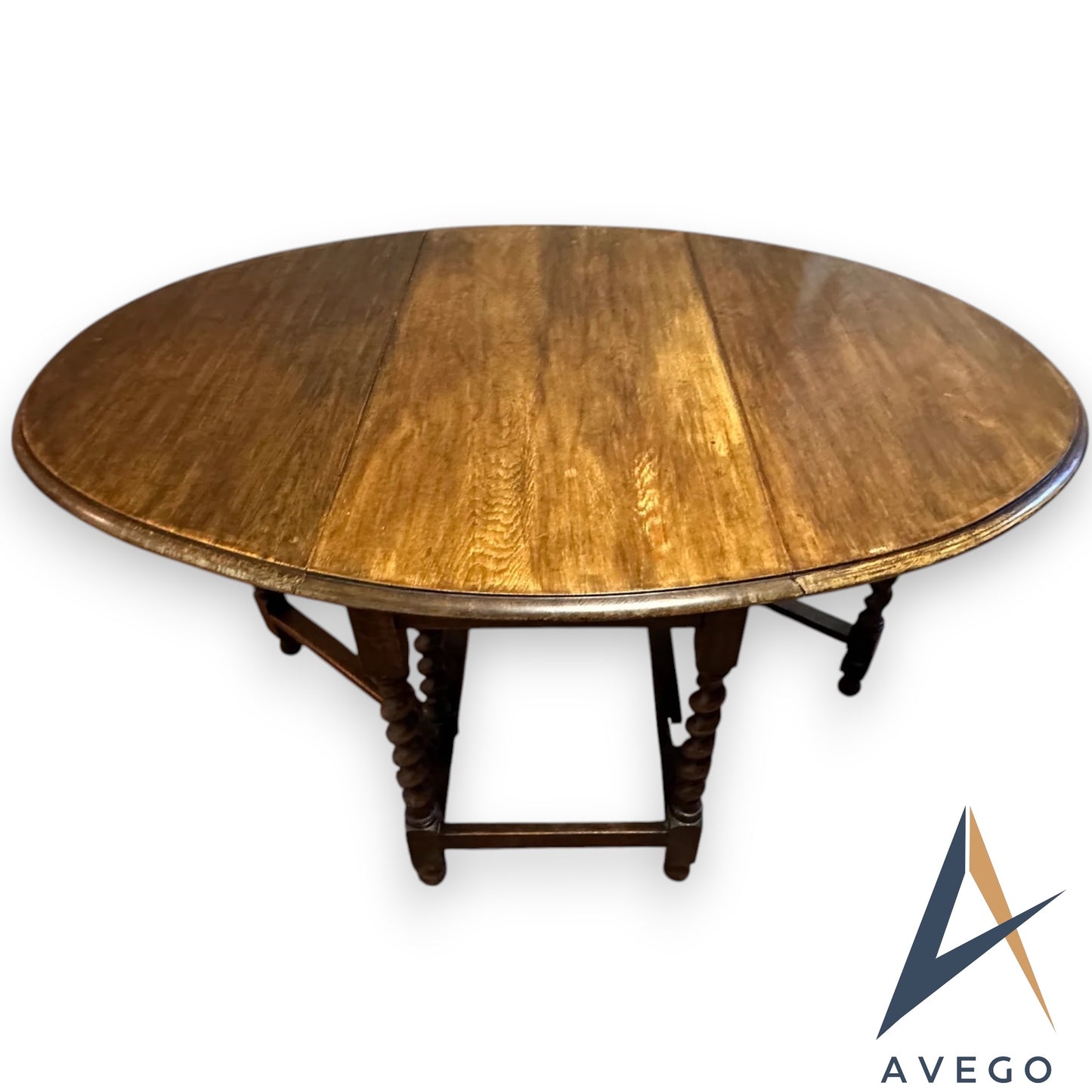 1930's Large Oval Oak Barley Twist Folding Gateleg Table Drop Leaf Table