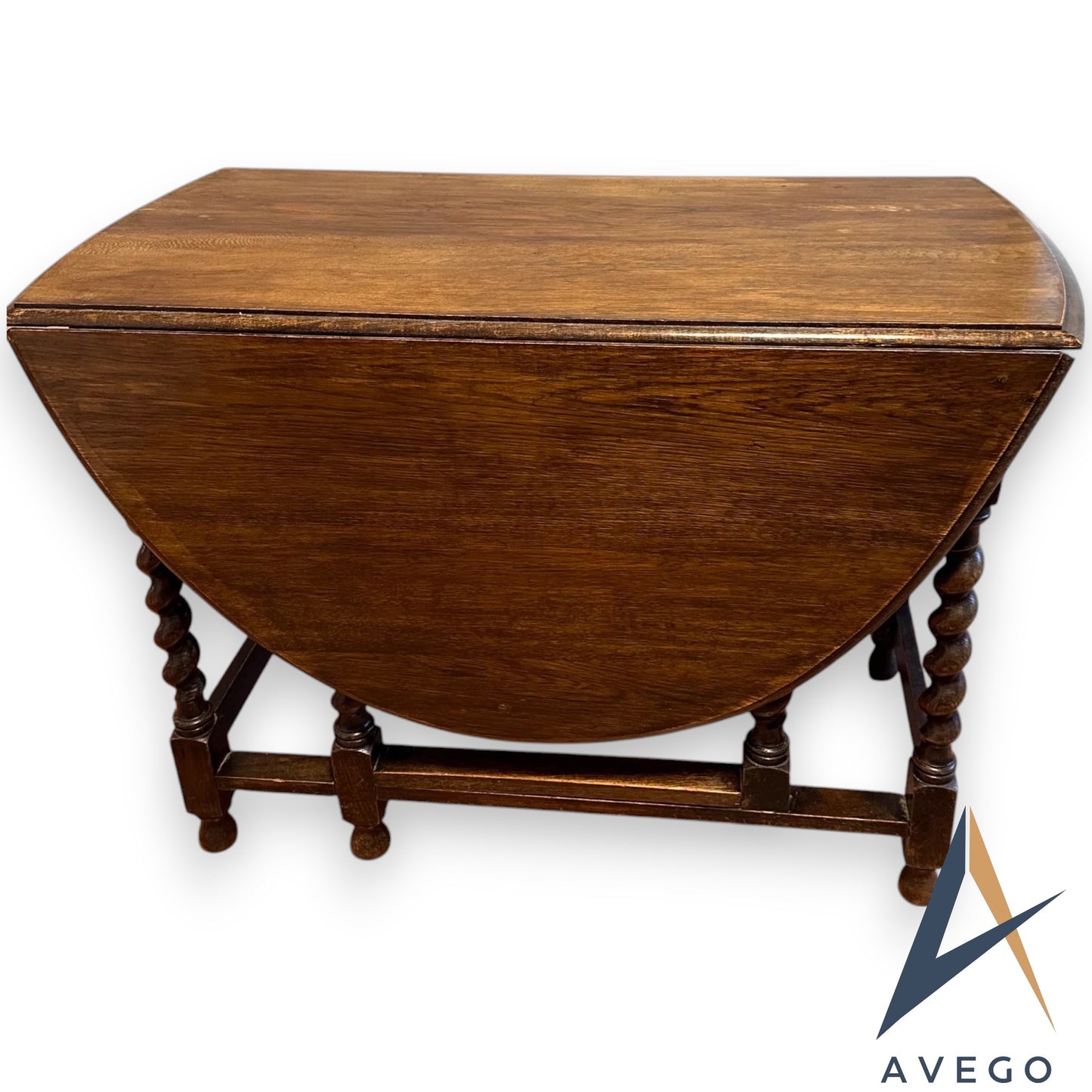 1930's Large Oval Oak Barley Twist Folding Gateleg Table Drop Leaf Table