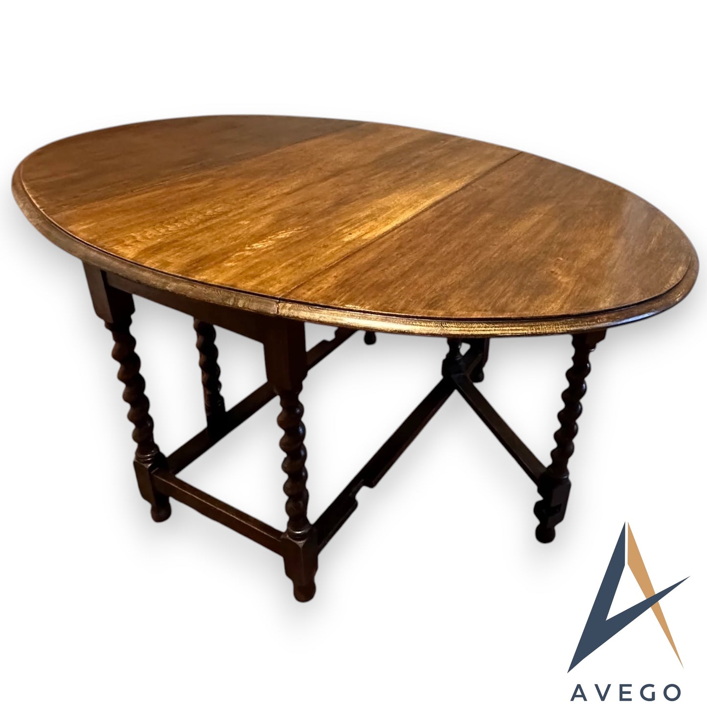 1930's Large Oval Oak Barley Twist Folding Gateleg Table Drop Leaf Table
