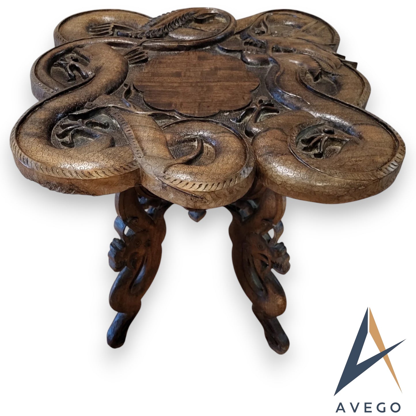 Antique Late 19th Century Carved Burmese Dragon Table