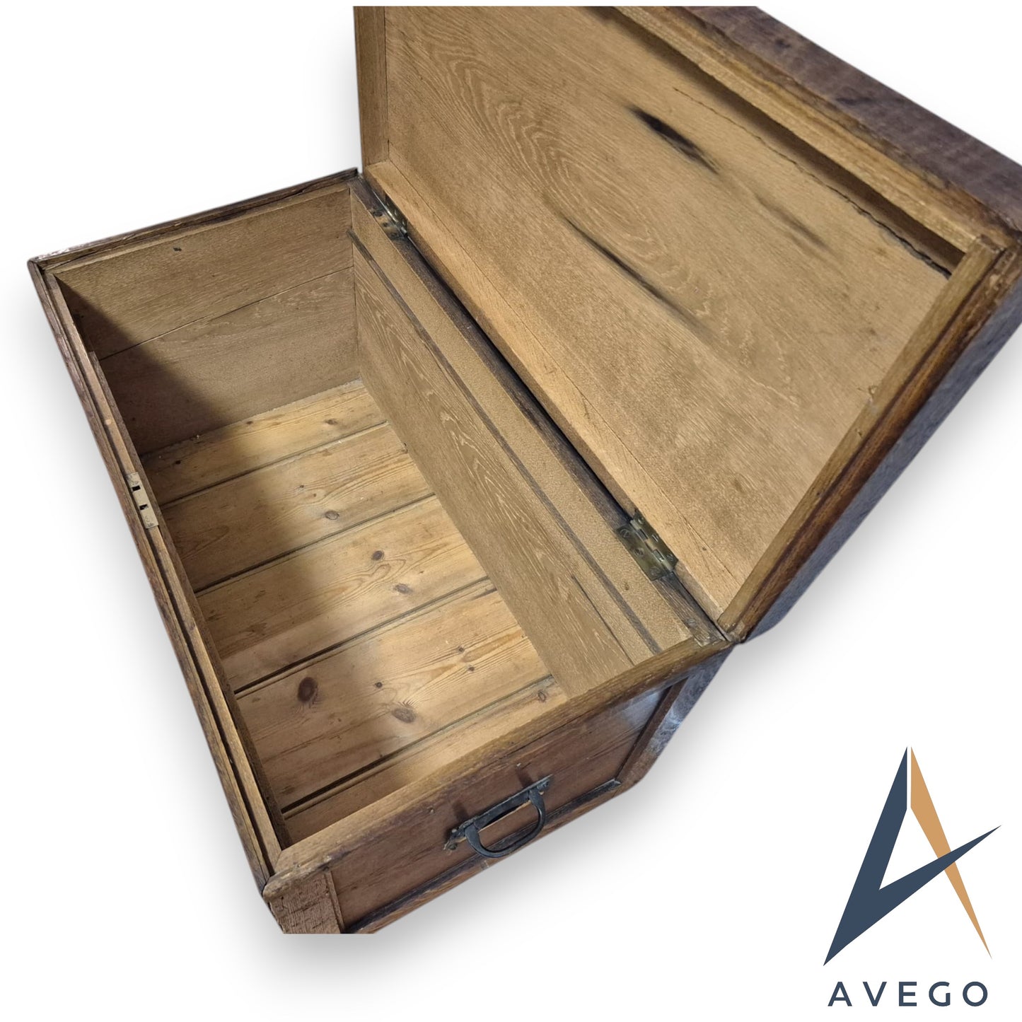 Antique Oak Wooden Chest Blanket Box Trunk