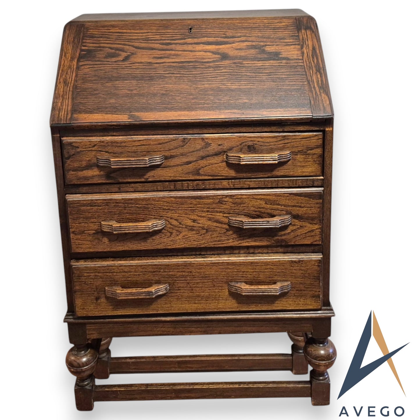 1920's Oak Bureau Art Deco Style 3 Drawer