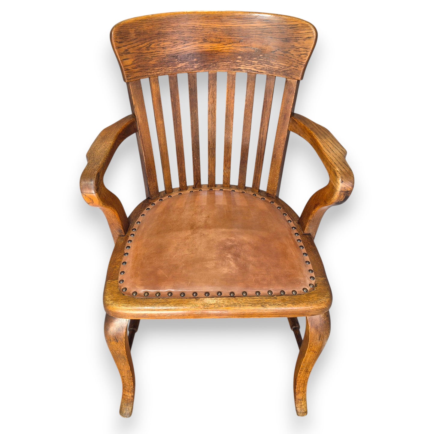 Antique Oak Captains Armchair with Leather Seat | Early 20th Century Desk Chair