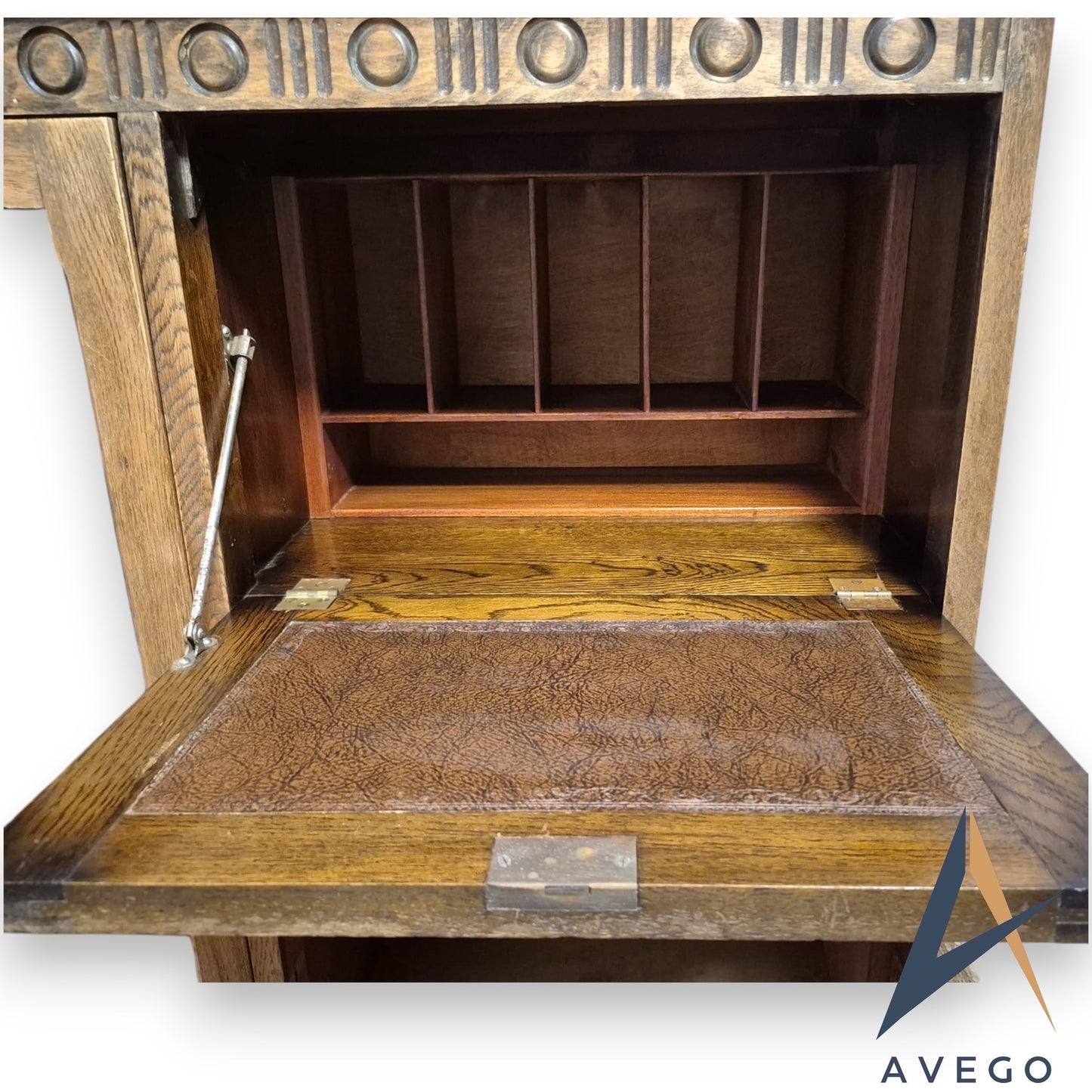 Antique Art Deco Solid Oak Display Cupboard Bookcase