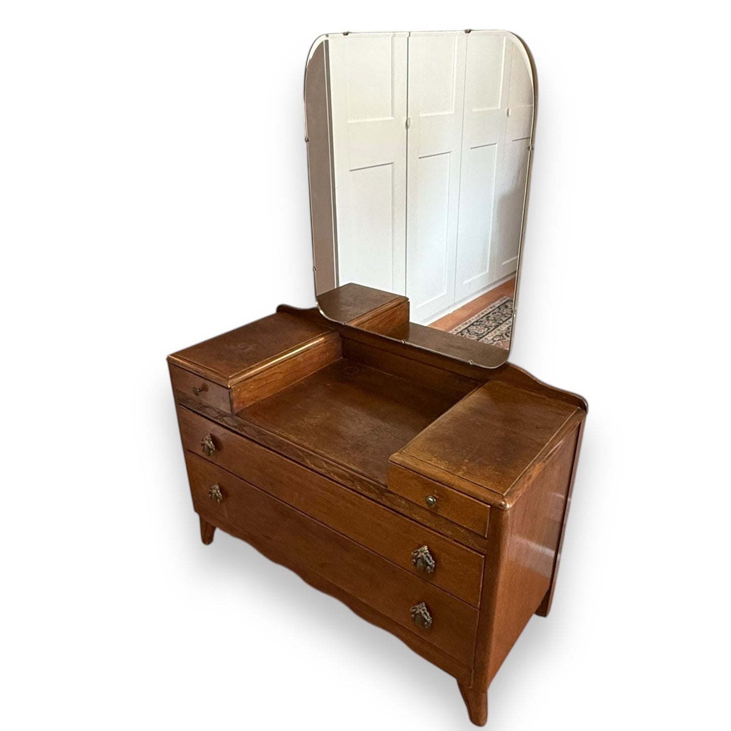 Vinatge oak dressing table with drawers and mirror
