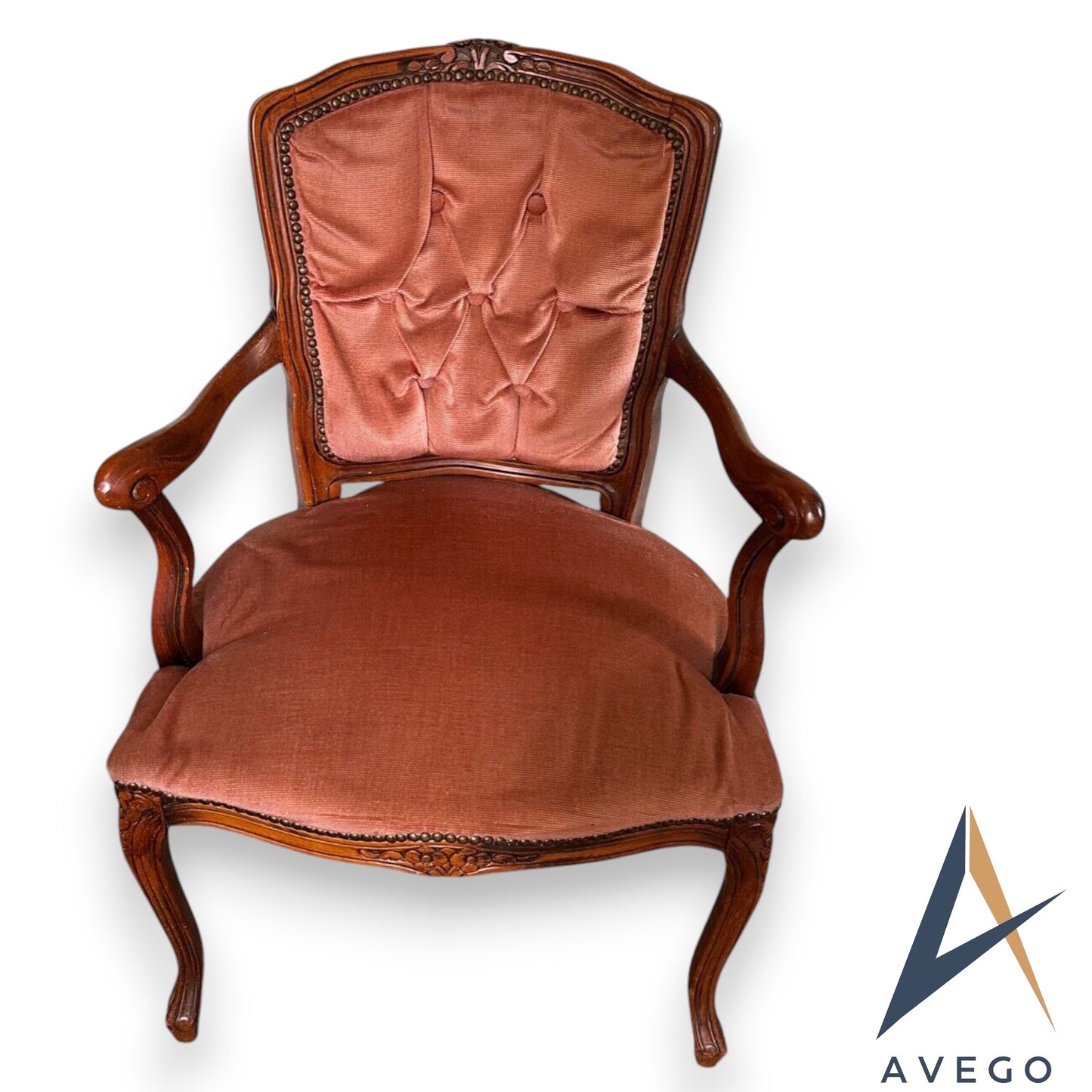 Antique French Provincial Carved Walnut Arm Chair Bedroom Chair Button Backed