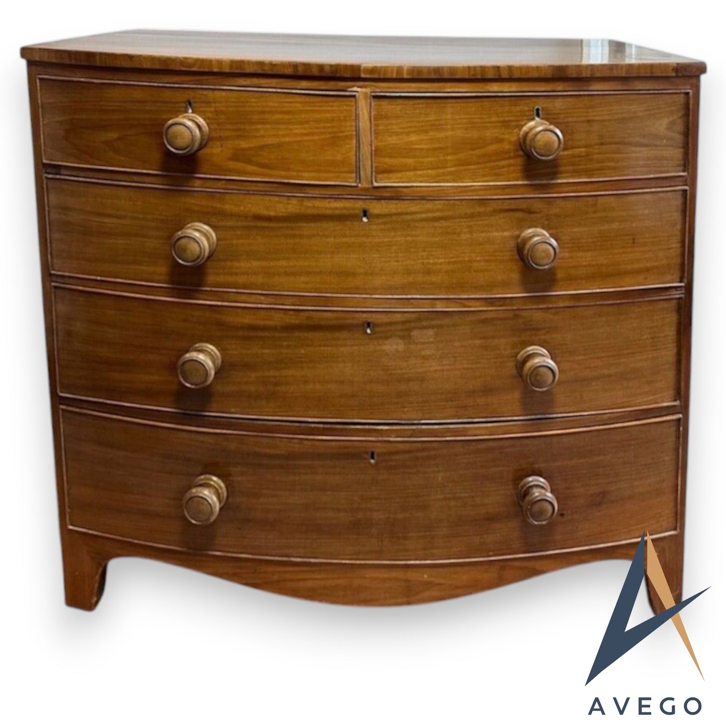 Antique Regency Mahogany Bow front Chest Drawers 5 Draw Chest 2 over 3