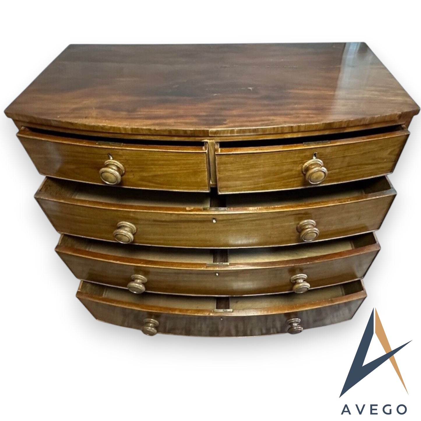 Antique Regency Mahogany Bow front Chest Drawers 5 Draw Chest 2 over 3