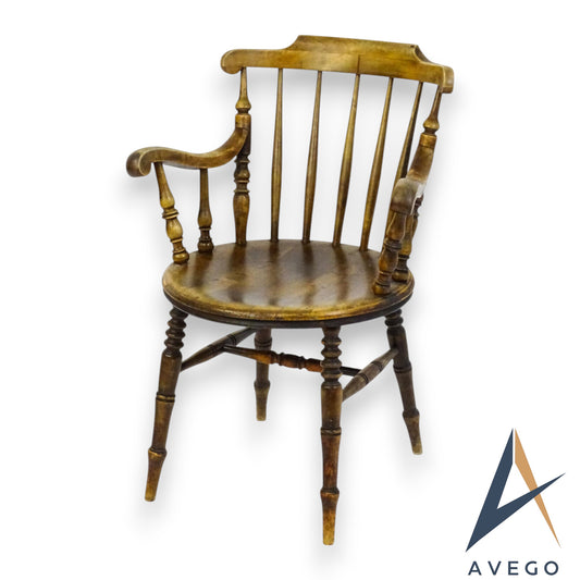 Antique 19th Century Penny Seated Windsor Arm Elbow Chair Scrolled Arms