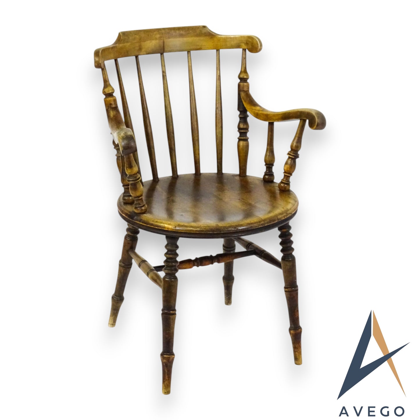 Antique 19th Century Penny Seated Windsor Arm Elbow Chair Scrolled Arms