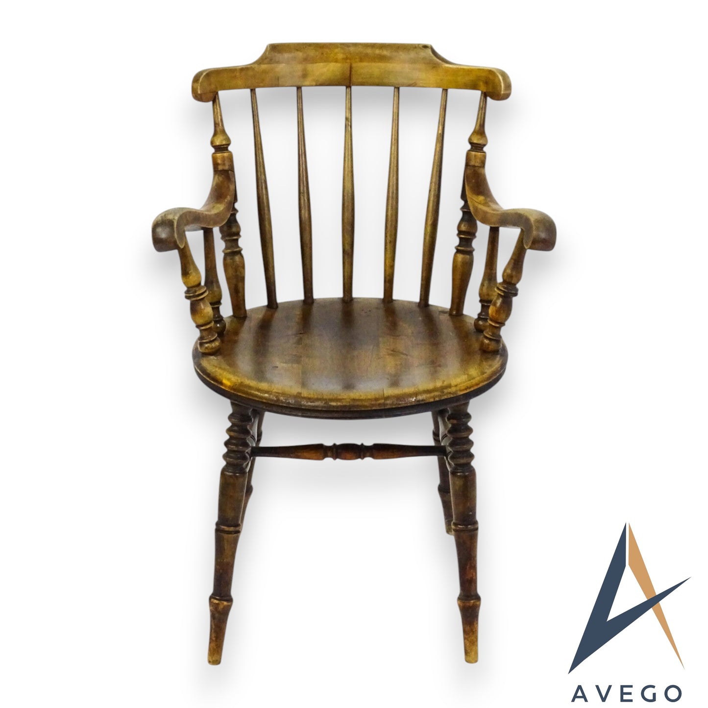 Antique 19th Century Penny Seated Windsor Arm Elbow Chair Scrolled Arms