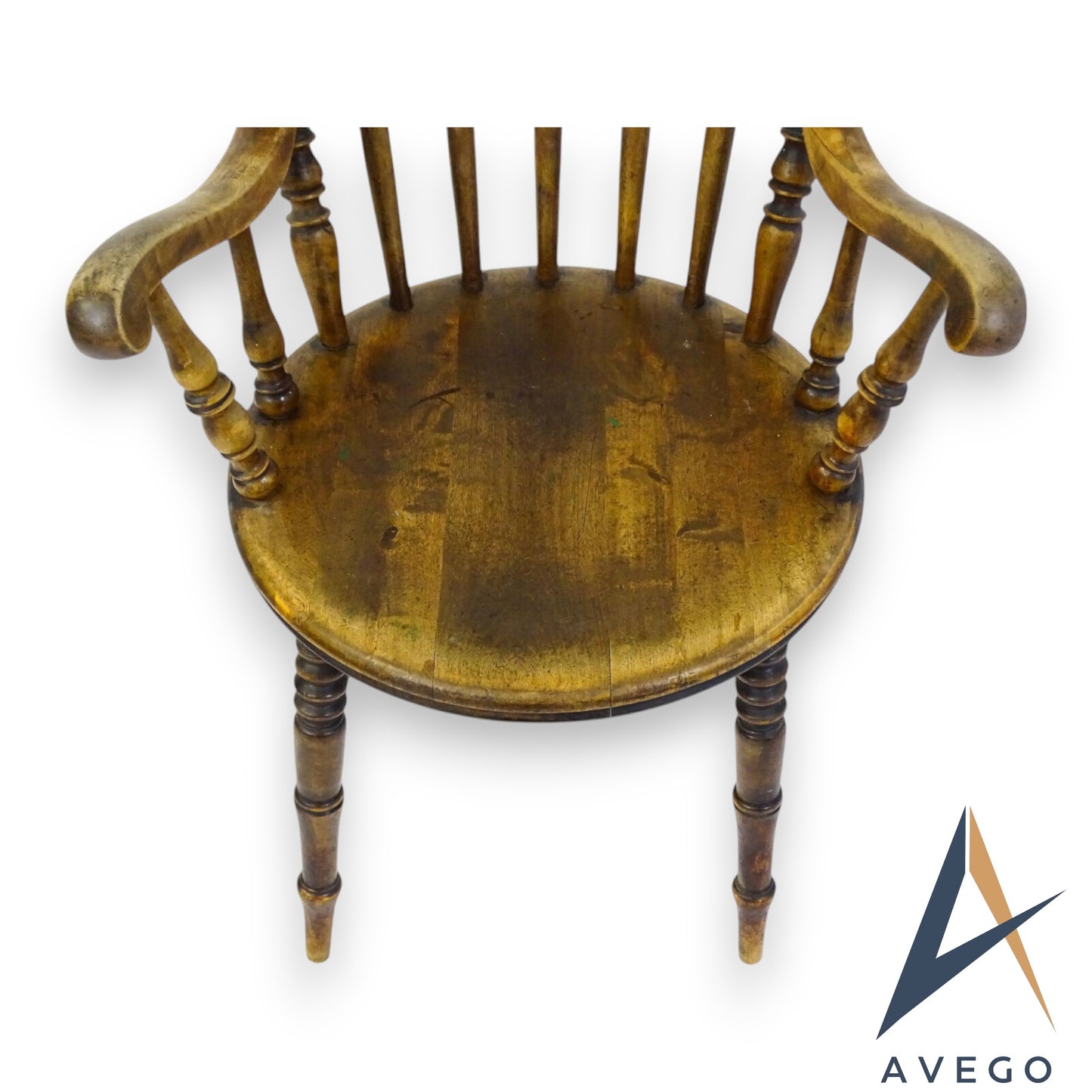 Antique 19th Century Penny Seated Windsor Arm Elbow Chair Scrolled Arms