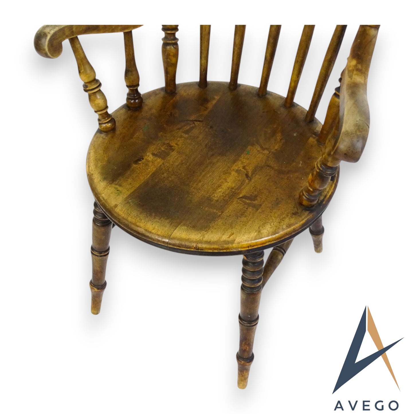 Antique 19th Century Penny Seated Windsor Arm Elbow Chair Scrolled Arms