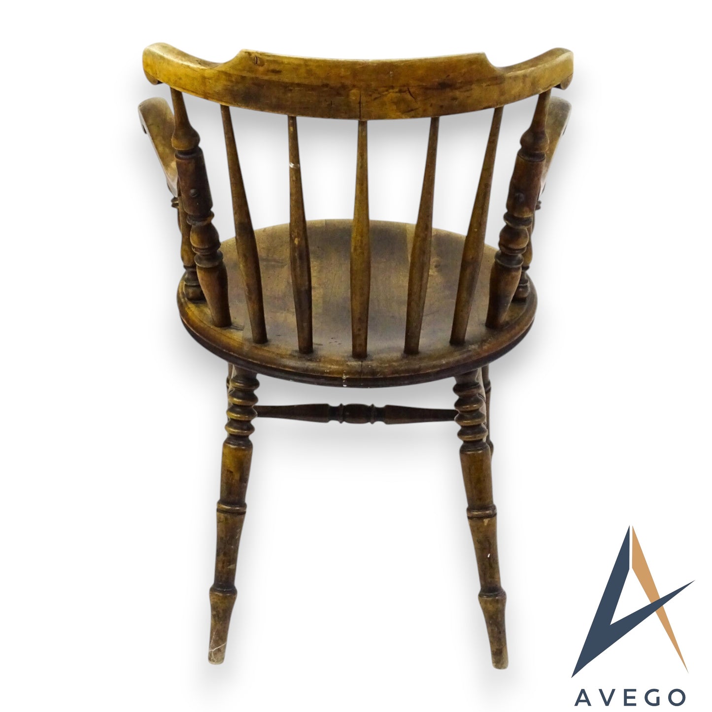 Antique 19th Century Penny Seated Windsor Arm Elbow Chair Scrolled Arms