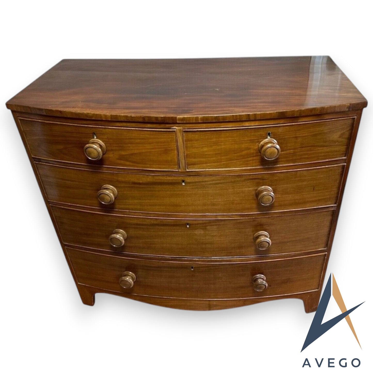 Antique Regency Mahogany Bow front Chest Drawers 5 Draw Chest 2 over 3