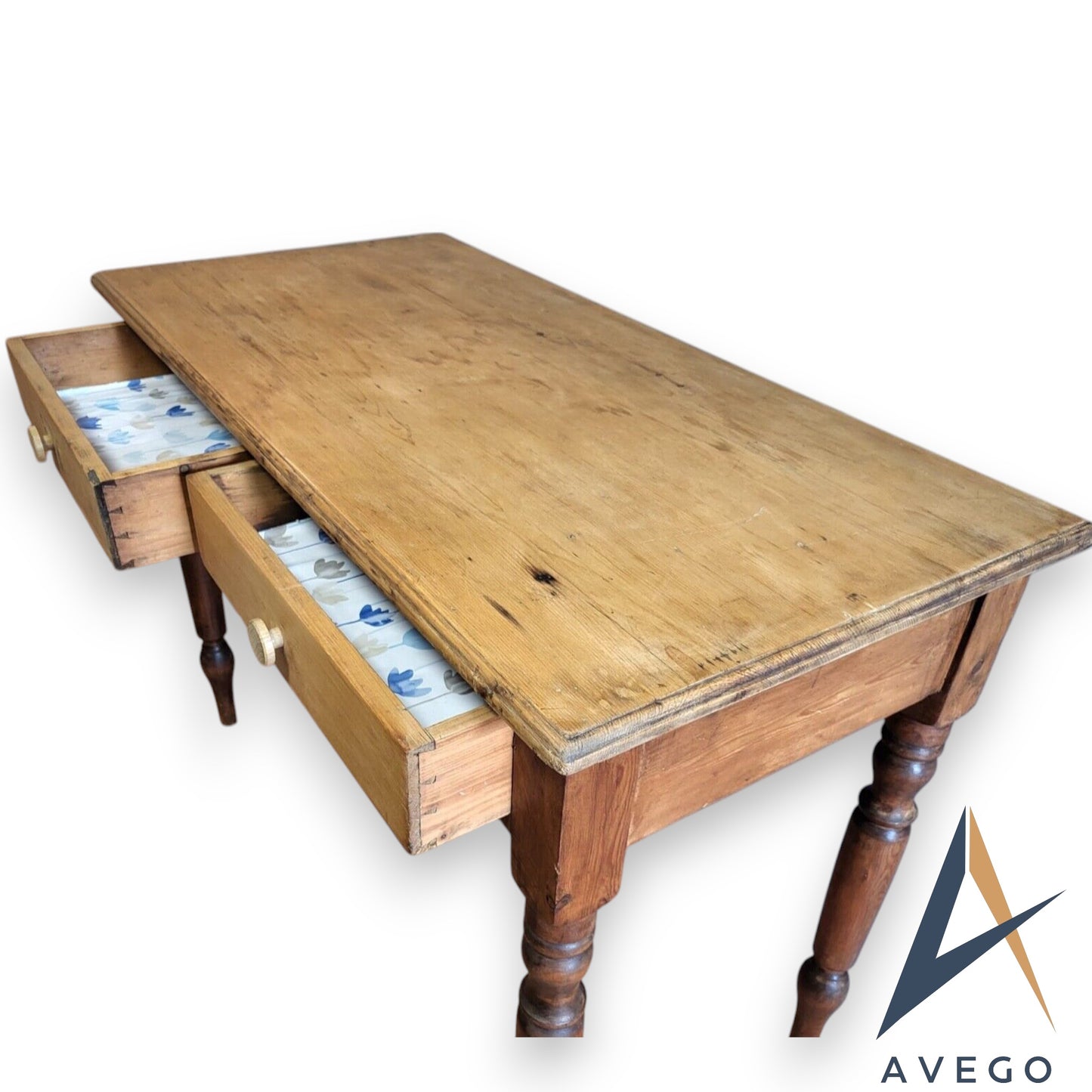 Victorian Natural Stripped Pine Kitchen Table with Drawers
