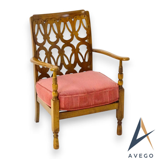 Birchcraft Fretwork Bouclé Elbow Chair – Vintage Mid-Century Armchair Fireside