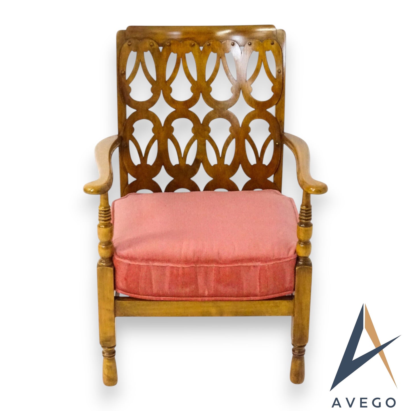 Birchcraft Fretwork Bouclé Elbow Chair – Vintage Mid-Century Armchair Fireside