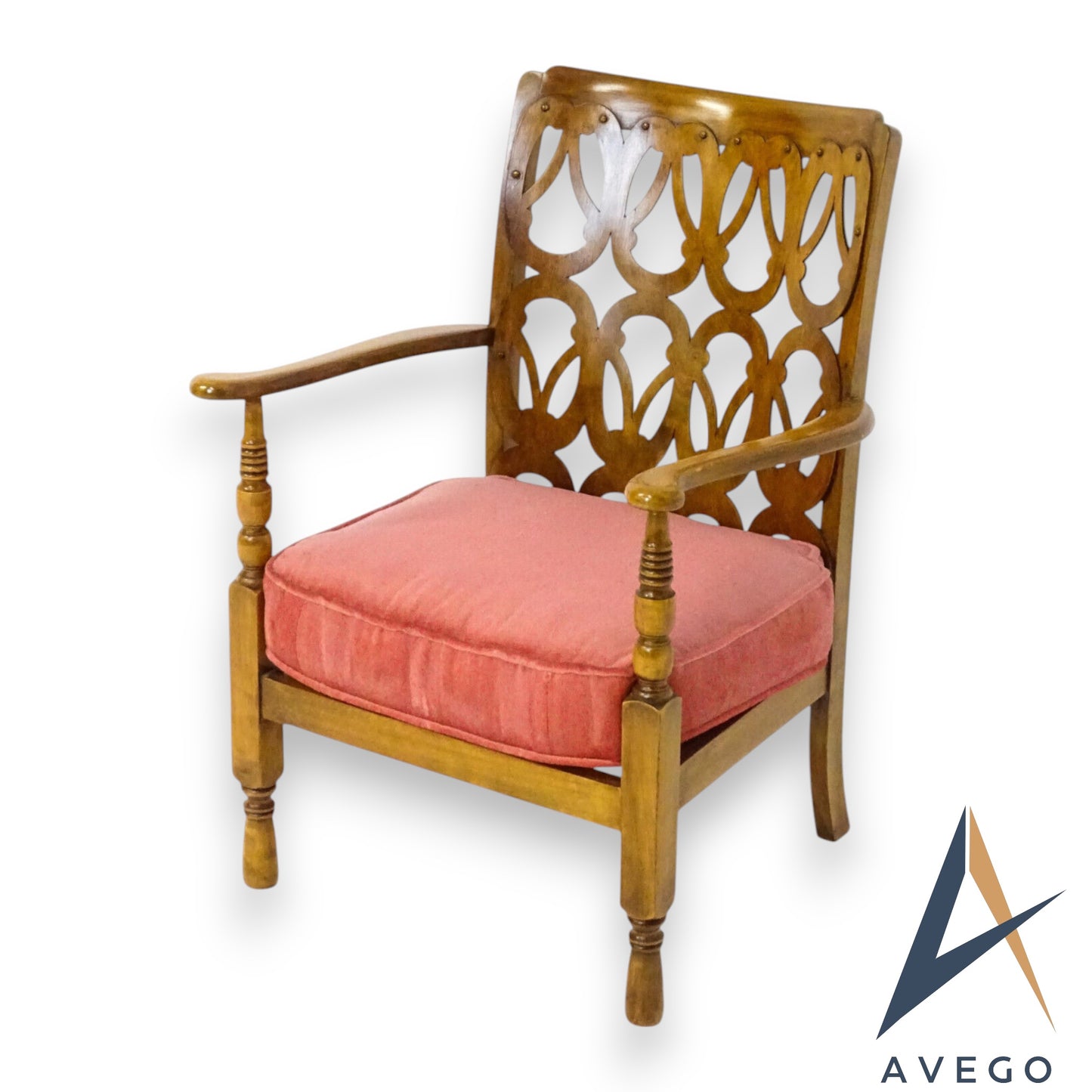 Birchcraft Fretwork Bouclé Elbow Chair – Vintage Mid-Century Armchair Fireside