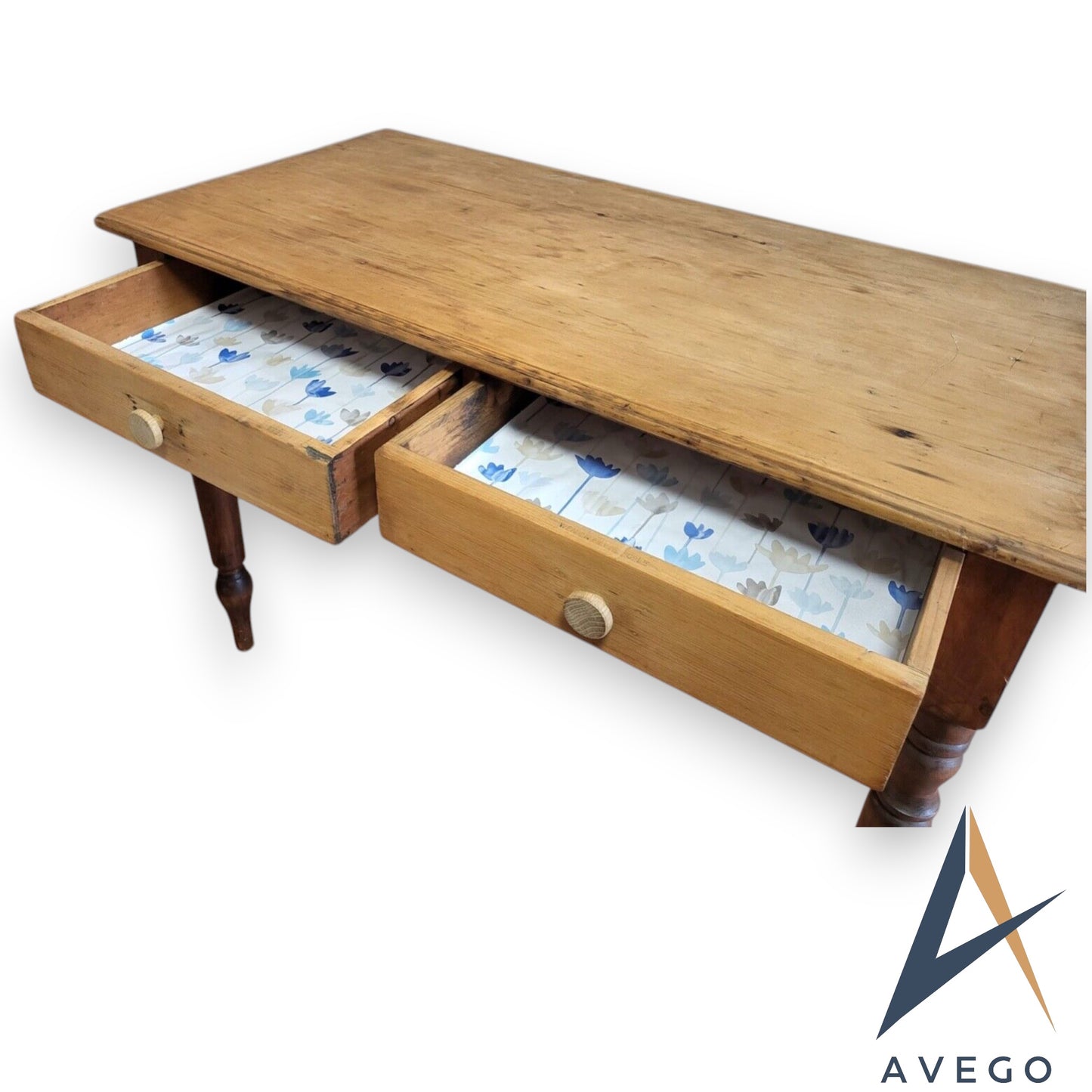 Victorian Natural Stripped Pine Kitchen Table with Drawers