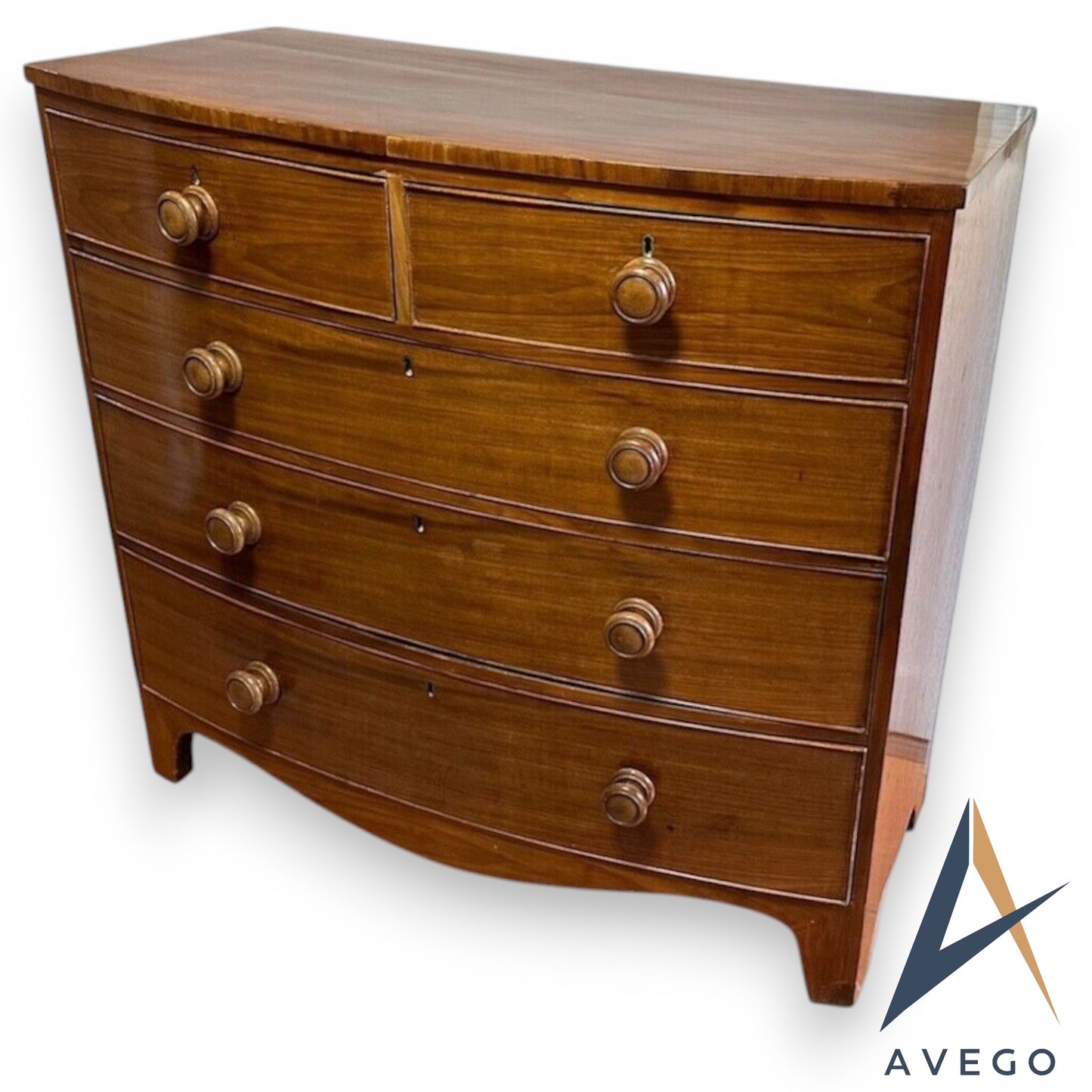 Antique Regency Mahogany Bow front Chest Drawers 5 Draw Chest 2 over 3