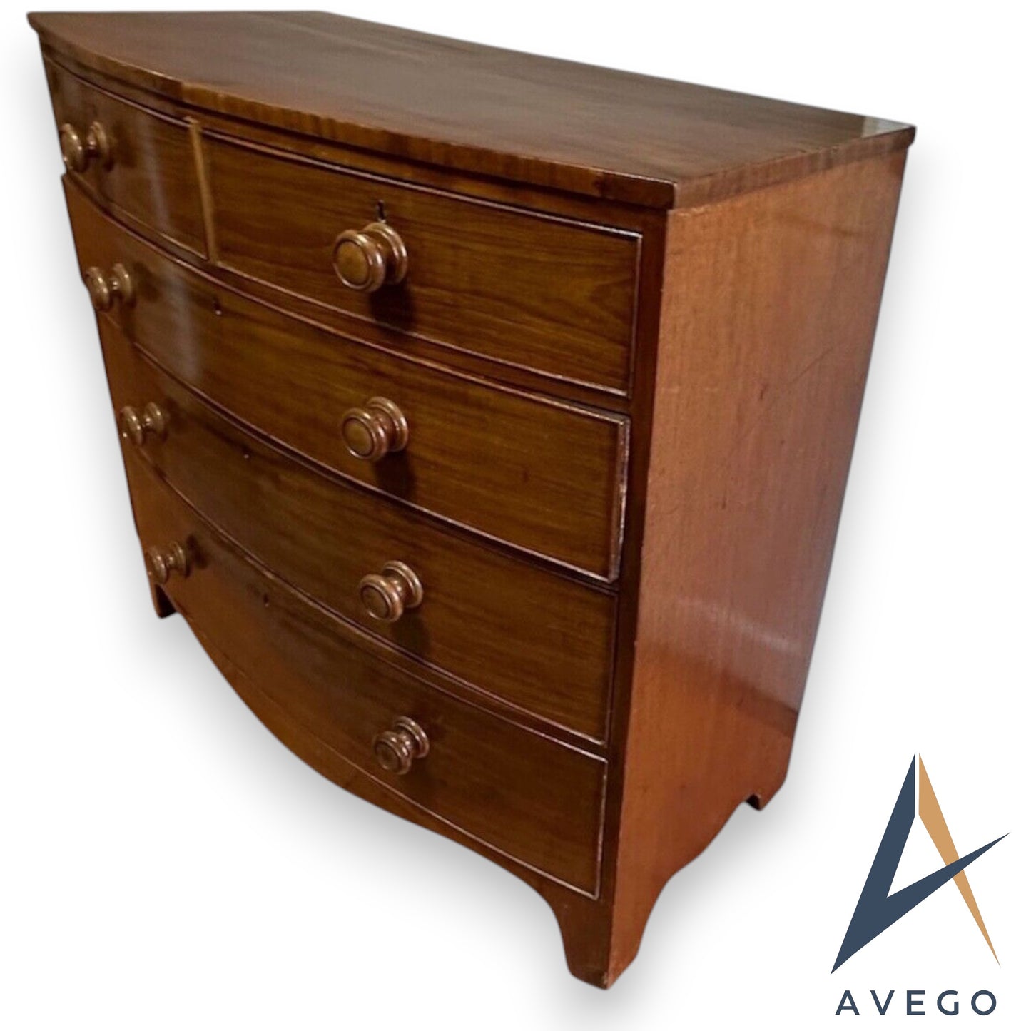 Antique Regency Mahogany Bow front Chest Drawers 5 Draw Chest 2 over 3