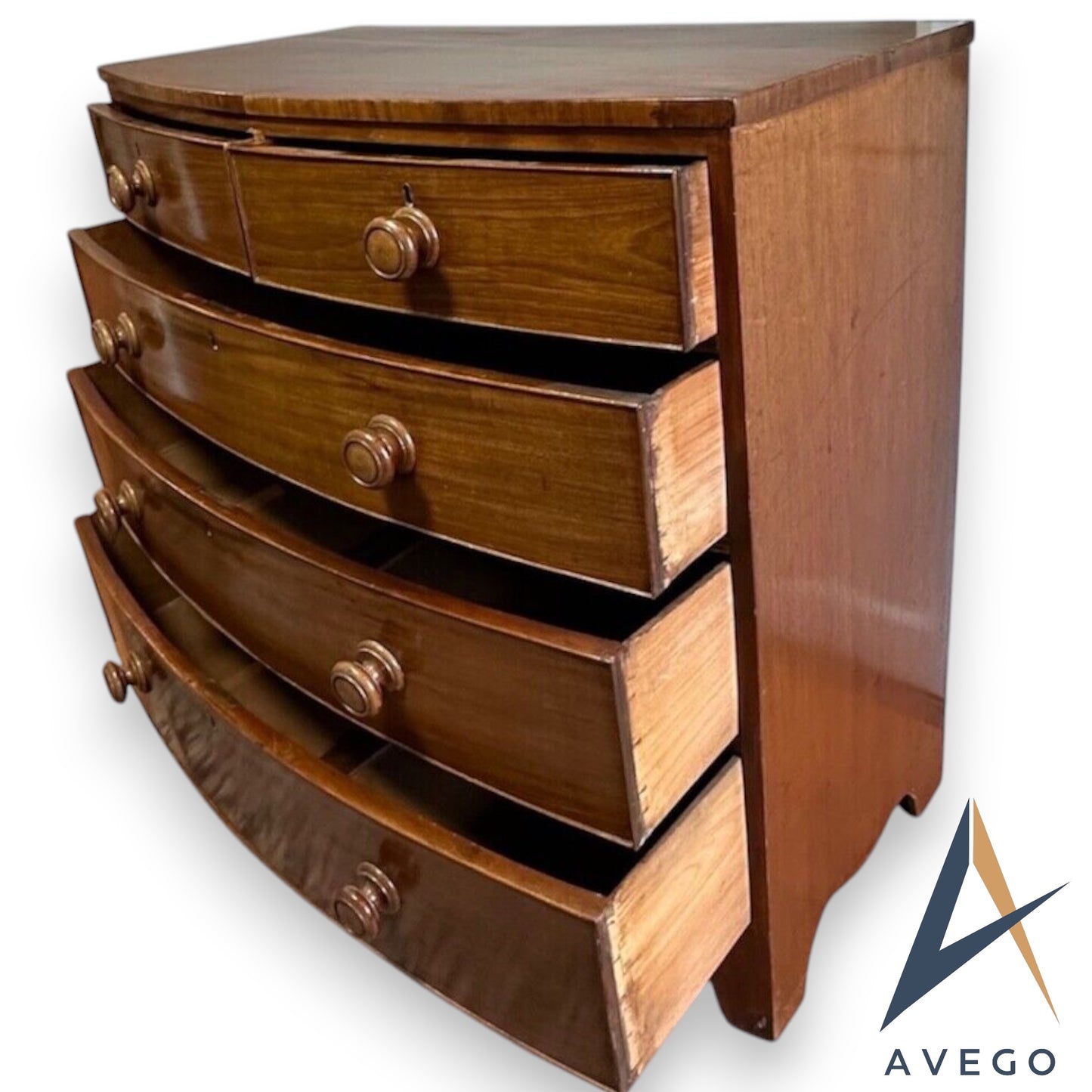 Antique Regency Mahogany Bow front Chest Drawers 5 Draw Chest 2 over 3
