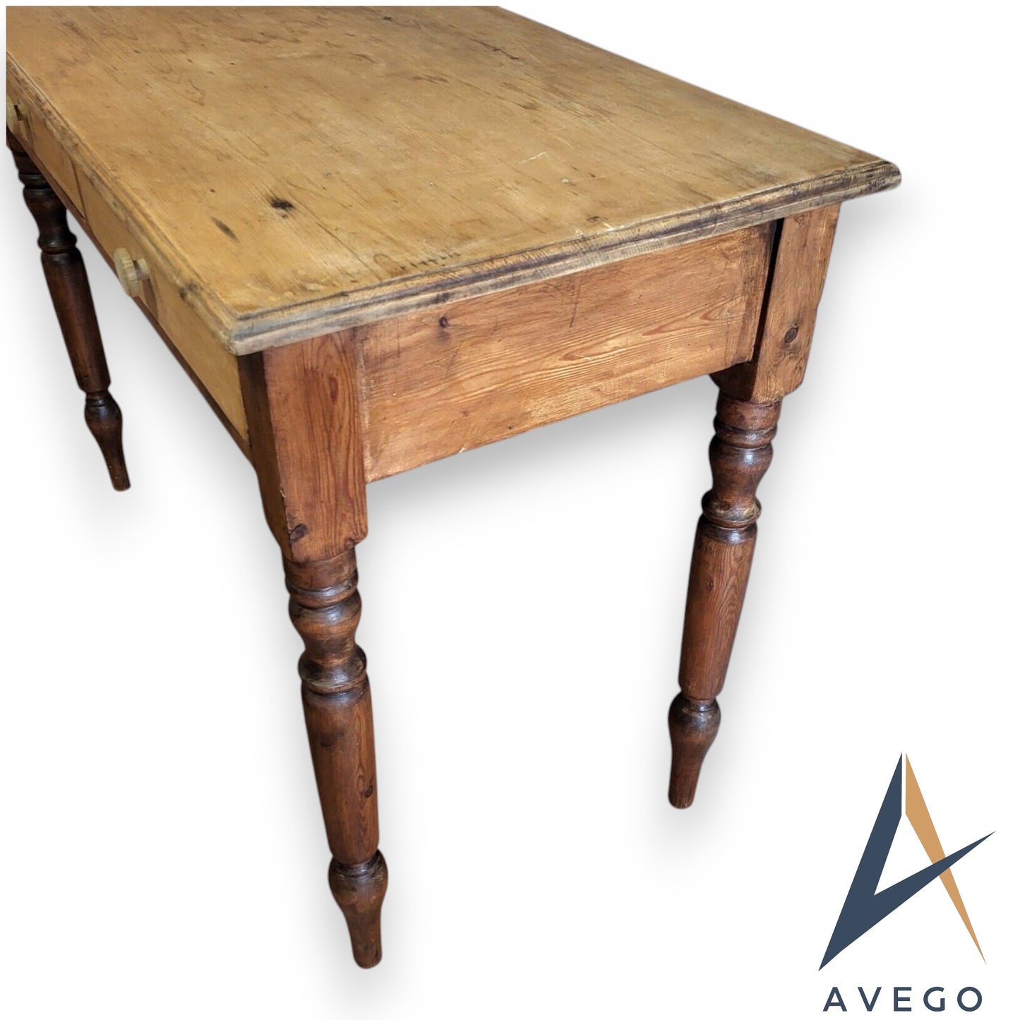 Victorian Natural Stripped Pine Kitchen Table with Drawers