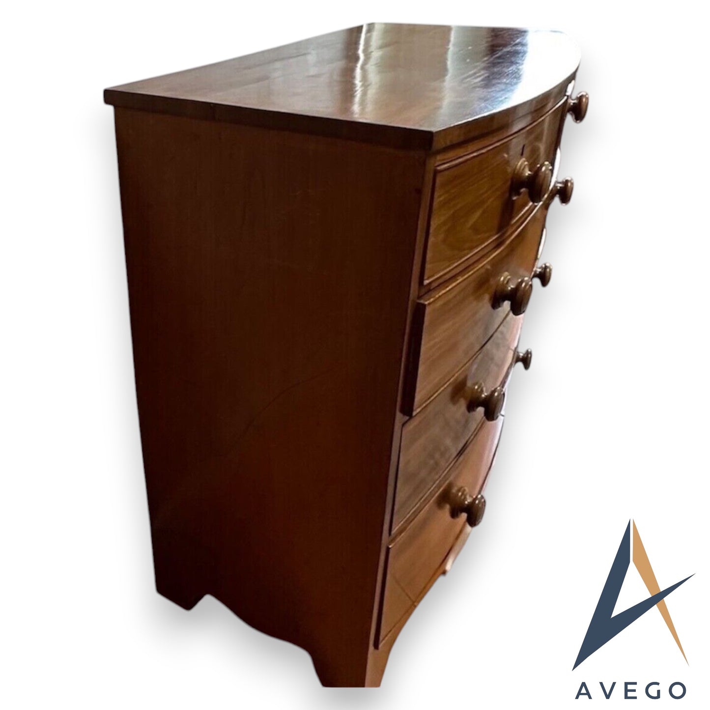 Antique Regency Mahogany Bow front Chest Drawers 5 Draw Chest 2 over 3