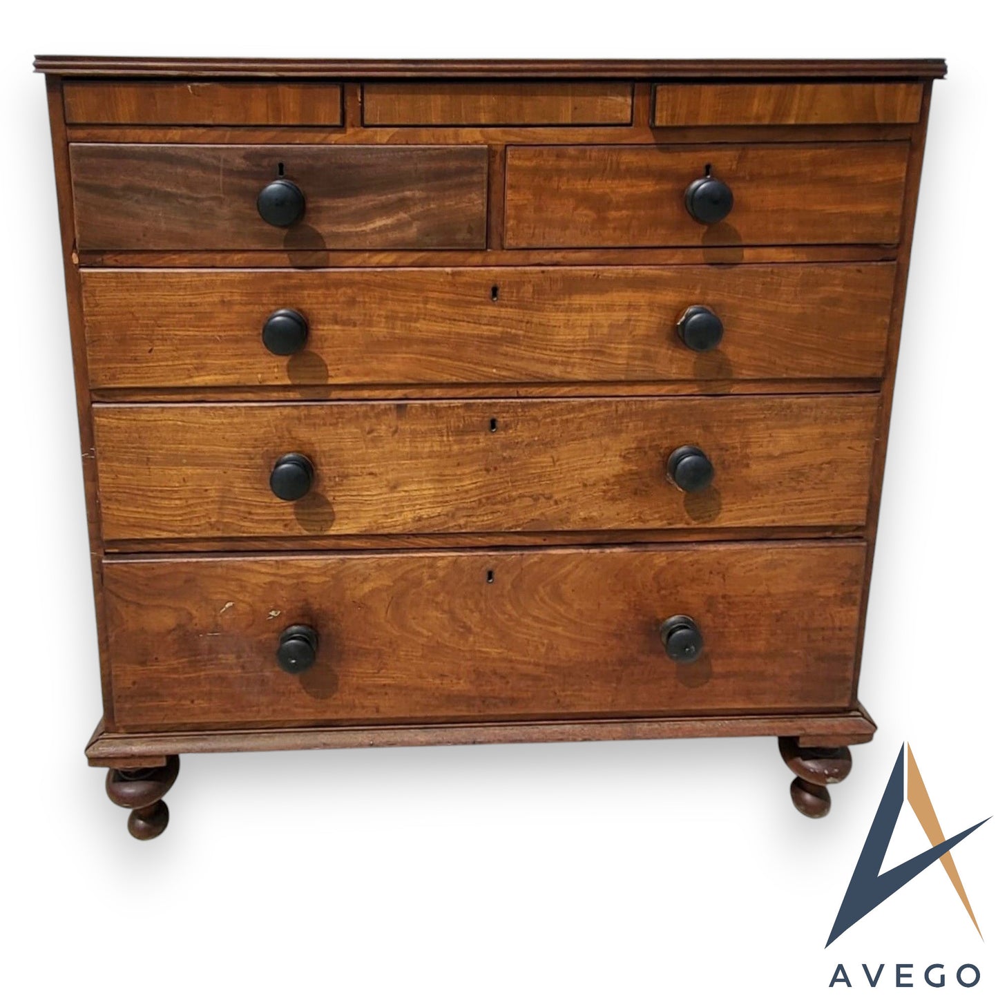 Large Antique Regency Mahogany Five Drawer Dressing Chest Of Drawers