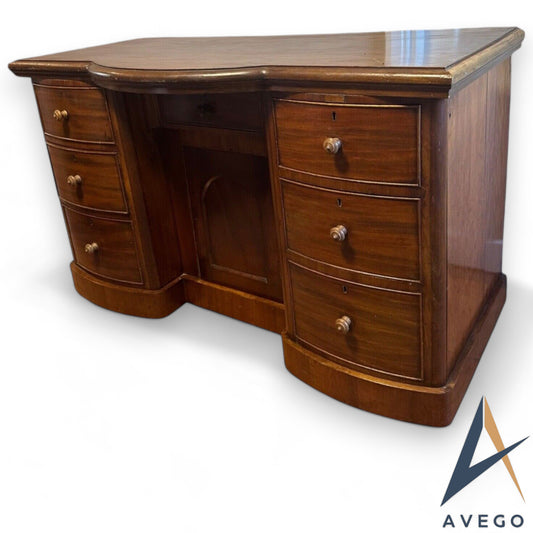 Victorian one-piece Mahogany Bow Breakfront Six Drawer Kneehole Desk