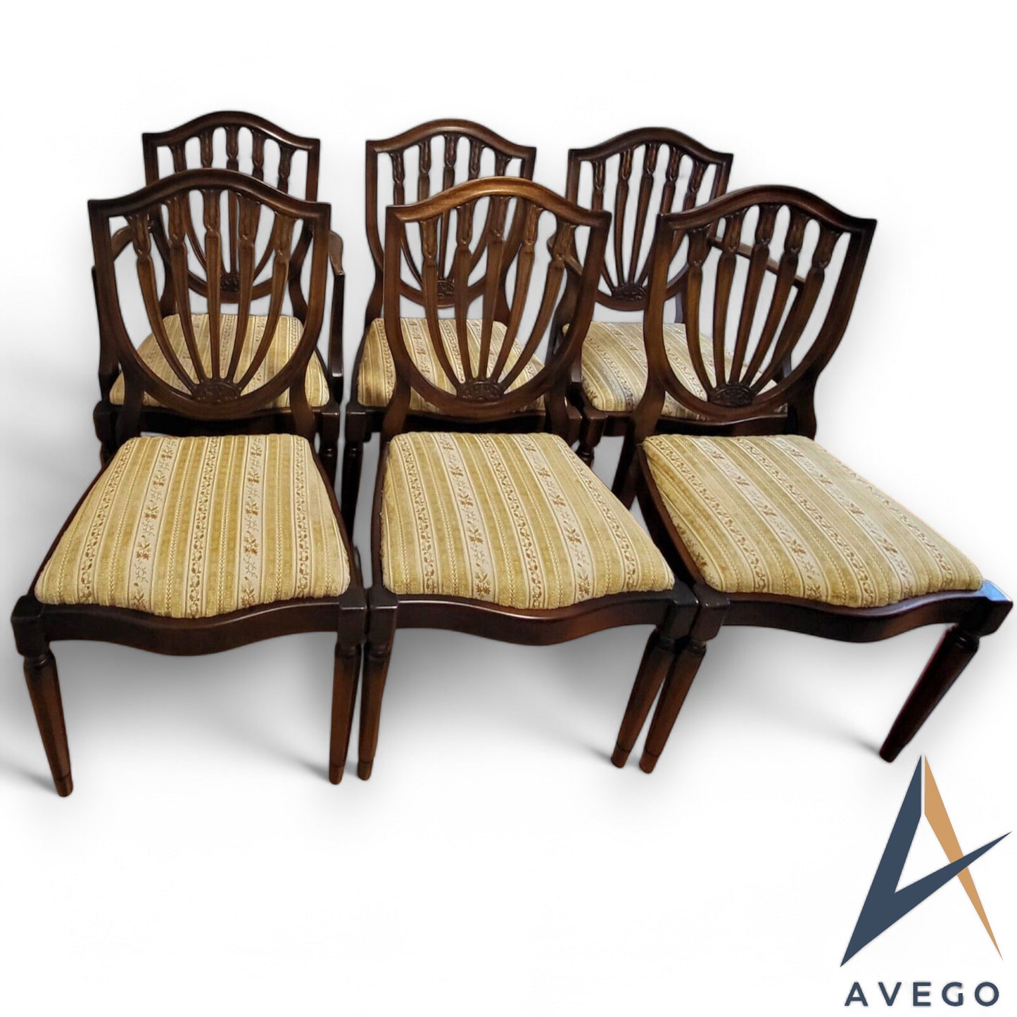 Set of 6 Shield Back Hepplewhite Style Mahogany Dining Chairs (4+2)
