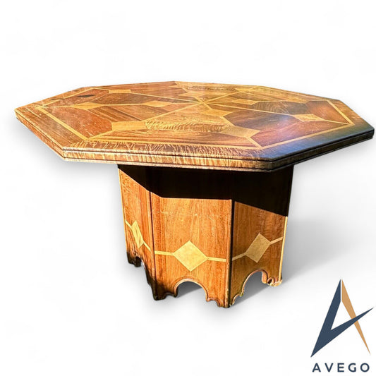 Mid Century Octagonal Walnut Dining Table with Marble Inlay